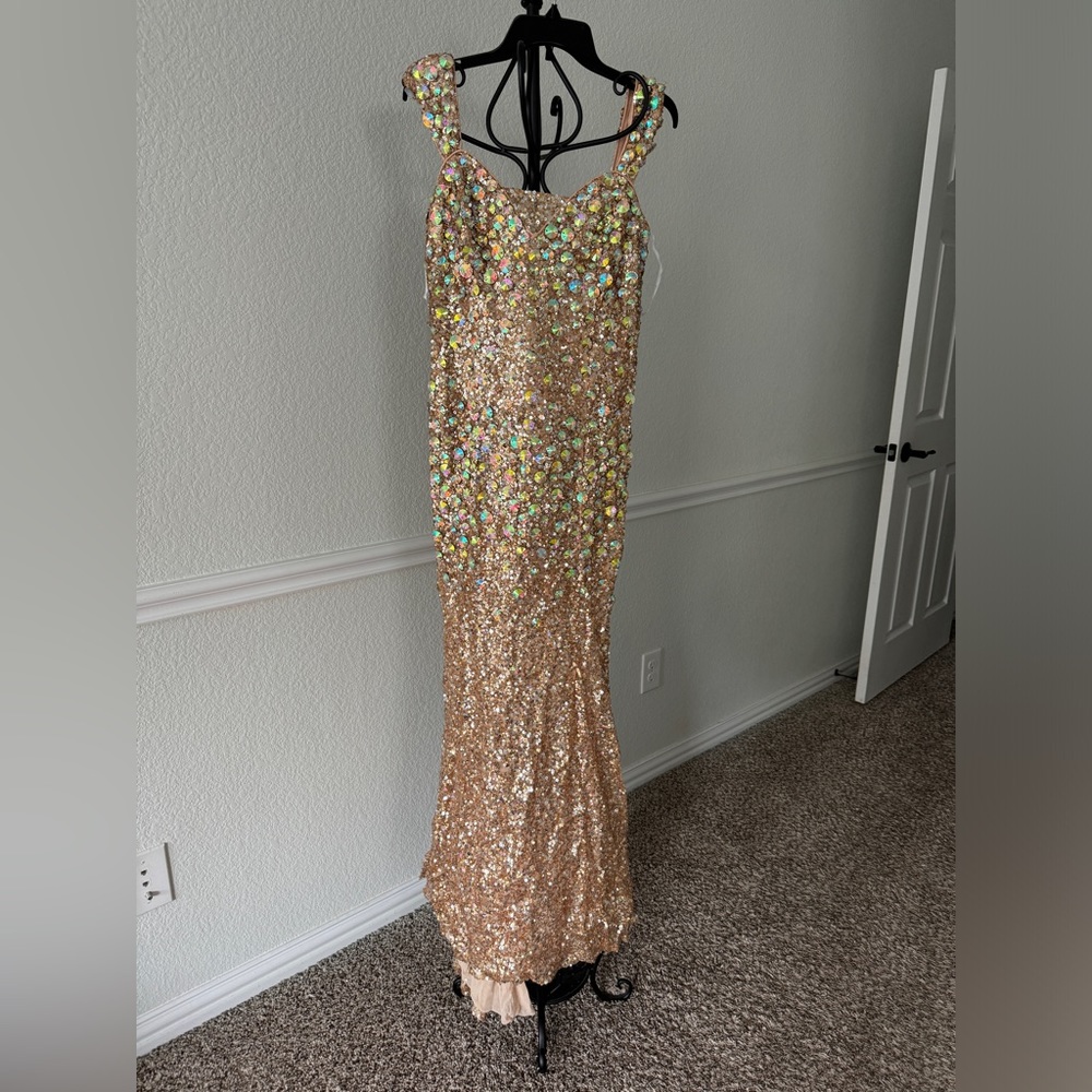 Sequin shimmery gold evening gown